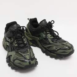 Pre Owned Balenciaga Green/Black Faux Leather and Mesh Track 2 Sneakers Size 44