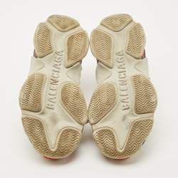 Pre Owned Balenciaga Grey/Red Leather and Mesh Triple S Sneakers Size 39