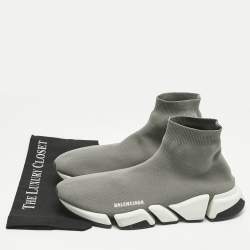 Pre Owned Balenciaga Grey Knit Fabric Speed Trainer High Slip On Sneakers Size 47