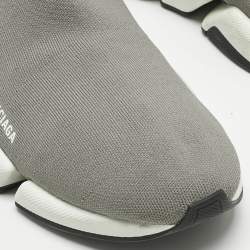 Pre Owned Balenciaga Grey Knit Fabric Speed Trainer High Slip On Sneakers Size 47
