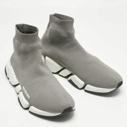 Pre Owned Balenciaga Grey Knit Fabric Speed Trainer High Slip On Sneakers Size 47