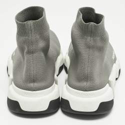 Pre Owned Balenciaga Grey Knit Fabric Speed Trainer High Slip On Sneakers Size 47