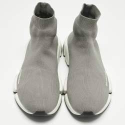 Pre Owned Balenciaga Grey Knit Fabric Speed Trainer High Slip On Sneakers Size 47