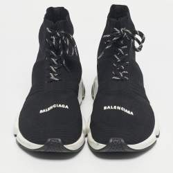 Pre Owned Balenciaga Black Knit Fabric Speed 2.0 Trainer High Lace Up Sneakers Size 47