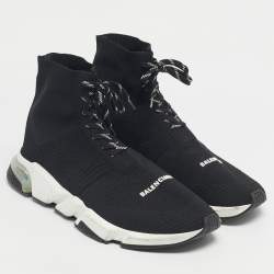 Pre Owned Balenciaga Black Knit Fabric Speed 2.0 Trainer High Lace Up Sneakers Size 47