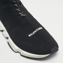 Pre Owned Balenciaga Black Knit Fabric Speed 2.0 Trainer High Lace Up Sneakers Size 47