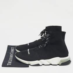 Pre Owned Balenciaga Black Knit Fabric Speed 2.0 Trainer High Lace Up Sneakers Size 47