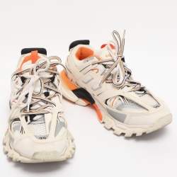 Pre Owned Balenciaga White/Orange Mesh and Faux Leather Track Low Top Sneakers Size 39