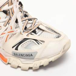 Pre Owned Balenciaga White/Orange Mesh and Faux Leather Track Low Top Sneakers Size 39