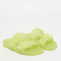 Pre Owned Balenciaga Green Rubber Mallorca Flat Slides Size 42