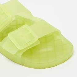 Pre Owned Balenciaga Green Rubber Mallorca Flat Slides Size 42