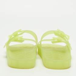 Pre Owned Balenciaga Green Rubber Mallorca Flat Slides Size 42
