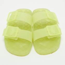 Pre Owned Balenciaga Green Rubber Mallorca Flat Slides Size 42