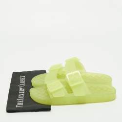 Pre Owned Balenciaga Green Rubber Mallorca Flat Slides Size 42