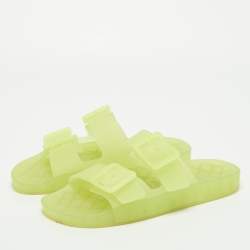 Pre Owned Balenciaga Green Rubber Mallorca Flat Slides Size 42