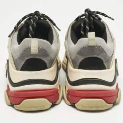 Pre Owned Balenciaga Silver/Grey Leather and Mesh Triple S Sneakers Size 42