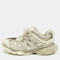 Pre Owned Balenciaga White/Grey Leather And Mesh Track Recycled Sneakers Size 43