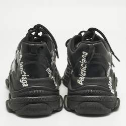Pre Owned Balenciaga Black Faux Leather Allover Logo Triple S Sneakers Size 43