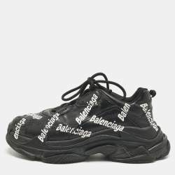 Pre Owned Balenciaga Black Faux Leather Allover Logo Triple S Sneakers Size 43