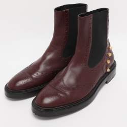Pre Owned Balenciaga Burgundy Elastane and Leather Chelsea Boots Size 41.5