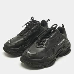 Pre Owned Balenciaga Navy Blue Faux Leather Triple S Clear Sole Sneakers Size 40