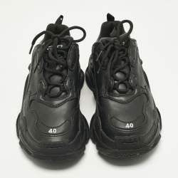 Pre Owned Balenciaga Navy Blue Faux Leather Triple S Clear Sole Sneakers Size 40