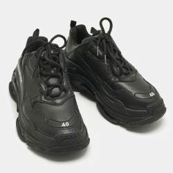 Pre Owned Balenciaga Navy Blue Faux Leather Triple S Clear Sole Sneakers Size 40