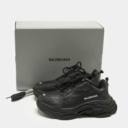 Pre Owned Balenciaga Navy Blue Faux Leather Triple S Clear Sole Sneakers Size 40