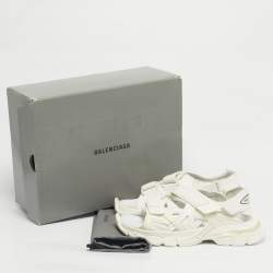 Pre Owned Balenciaga White Faux Leather and Rubber Track Flat Sandals Size 42