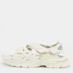 Pre Owned Balenciaga White Faux Leather and Rubber Track Flat Sandals Size 42