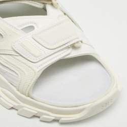Pre Owned Balenciaga White Faux Leather and Rubber Track Flat Sandals Size 42