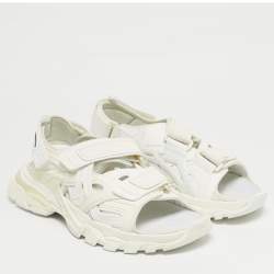 Pre Owned Balenciaga White Faux Leather and Rubber Track Flat Sandals Size 42