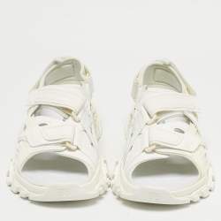 Pre Owned Balenciaga White Faux Leather and Rubber Track Flat Sandals Size 42