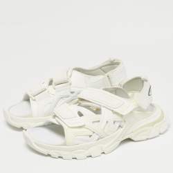 Pre Owned Balenciaga White Faux Leather and Rubber Track Flat Sandals Size 42