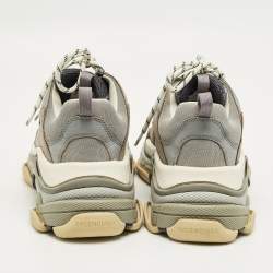 Pre Owned Balenciaga Grey/Blue Mesh and Leather Triple S Sneakers Size 43