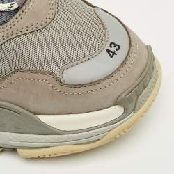 Pre Owned Balenciaga Grey/Blue Mesh and Leather Triple S Sneakers Size 43