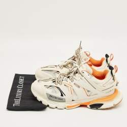 Pre Owned Balenciaga White/Orange Mesh and Faux Leather Track Sneakers Size 43