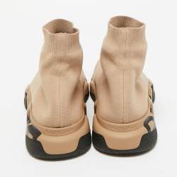 Pre Owned Balenciaga Beige Knit Fabric Speed 2.0 Lace Up High Top Sneakers Size 44