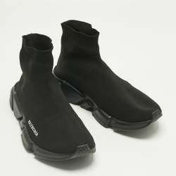 Pre Owned Balenciaga Black Knit Fabric Speed Trainer Sneakers Size 43