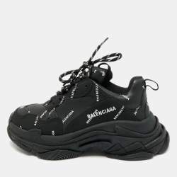 Pre Owned Balenciaga Black Faux Leather Allover Logo Triple S Sneakers Size 40