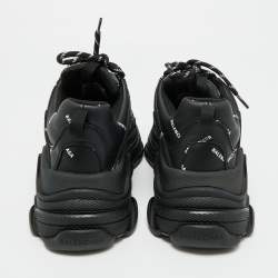 Pre Owned Balenciaga Black Faux Leather Allover Logo Triple S Sneakers Size 40
