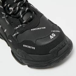 Pre Owned Balenciaga Black Faux Leather Allover Logo Triple S Sneakers Size 40