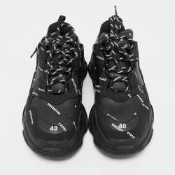 Pre Owned Balenciaga Black Faux Leather Allover Logo Triple S Sneakers Size 40