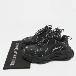 Pre Owned Balenciaga Black Faux Leather Allover Logo Triple S Sneakers Size 40