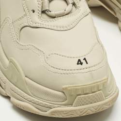 Pre Owned Balenciaga Beige Faux Leather Triple S Sneakers Size 41