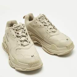 Pre Owned Balenciaga Beige Faux Leather Triple S Sneakers Size 41