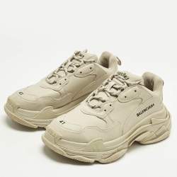 Pre Owned Balenciaga Beige Faux Leather Triple S Sneakers Size 41