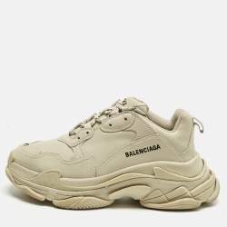 Pre Owned Balenciaga Beige Faux Leather Triple S Sneakers Size 41