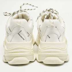 Pre Owned Balenciaga Triple S Size 43 White Allover Logo Faux Leather Low Top Sneakers