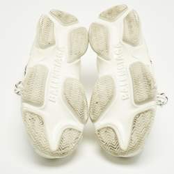 Pre Owned Balenciaga Triple S Size 43 White Allover Logo Faux Leather Low Top Sneakers